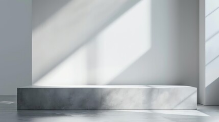 Minimal light gray background with soft shadows, product presentation setup