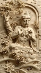 3d Hindu ancient religious buddha Wallpaper Background golden art for digital printing wallpaper, mural, custom design wallpaper. AI generated illustration