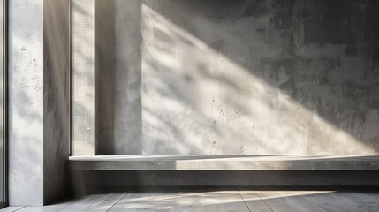 Minimalistic light gray backdrop, window light patterns, soft shadows, product display