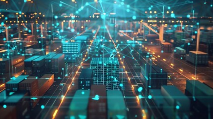 Obraz premium Smart logistics network map, industrial revolution, focus on connectivity