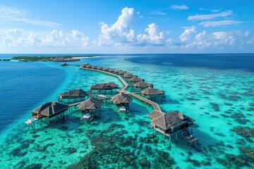 Obraz premium Aerial shot of a resort surrounded by water, perfect for travel or hospitality use