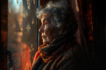 Obraz premium A person looking out of a window at the warm sunlight, suitable for use in scenes about hope, positivity, or everyday life