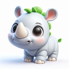 Naklejka premium cute baby rhino cartoon ,3d, Generative aI