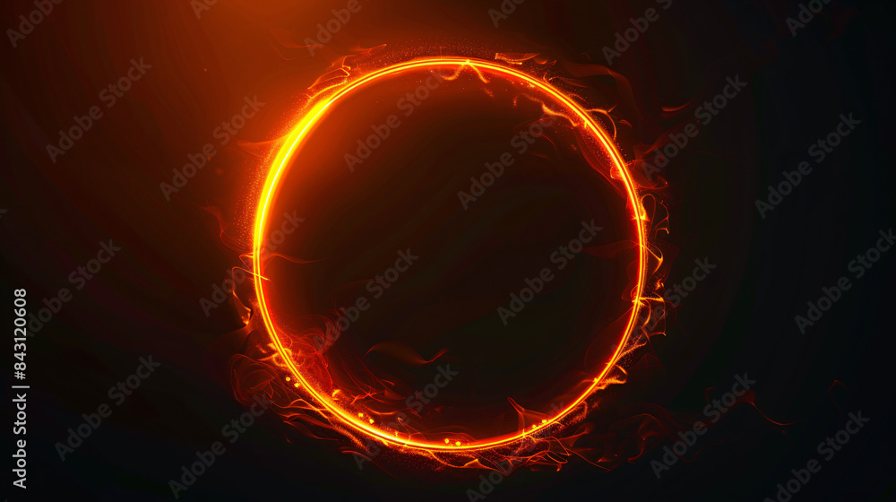 Poster abstract image of a glowing, fiery ring with sparks on a black backdrop