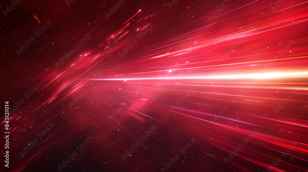Poster vibrant red light streaks in a dynamic image simulating high-speed travel through a starry galaxy