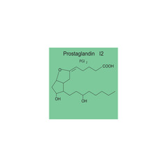 Prostaglandin I2 skeletal structure diagram.Prostanoid compound molecule scientific illustration on green background.