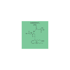 Leukotriene C4 skeletal structure diagram.Leukotriene compound molecule scientific illustration on green background.