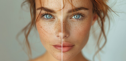 Before and after lip filler injections. Lip augmentation close-up. Plastic surgery.	