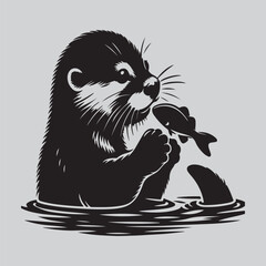 Baby cute Otter silhouette vector art illustration