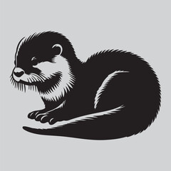 Baby cute Otter silhouette vector art illustration