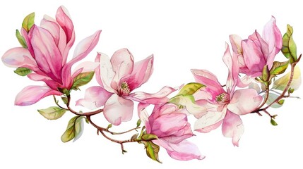 Magnolia flower wreath depicted in a watercolor style Total magnolia plant Watercolor wildflower for background texture wrapping design frame or border