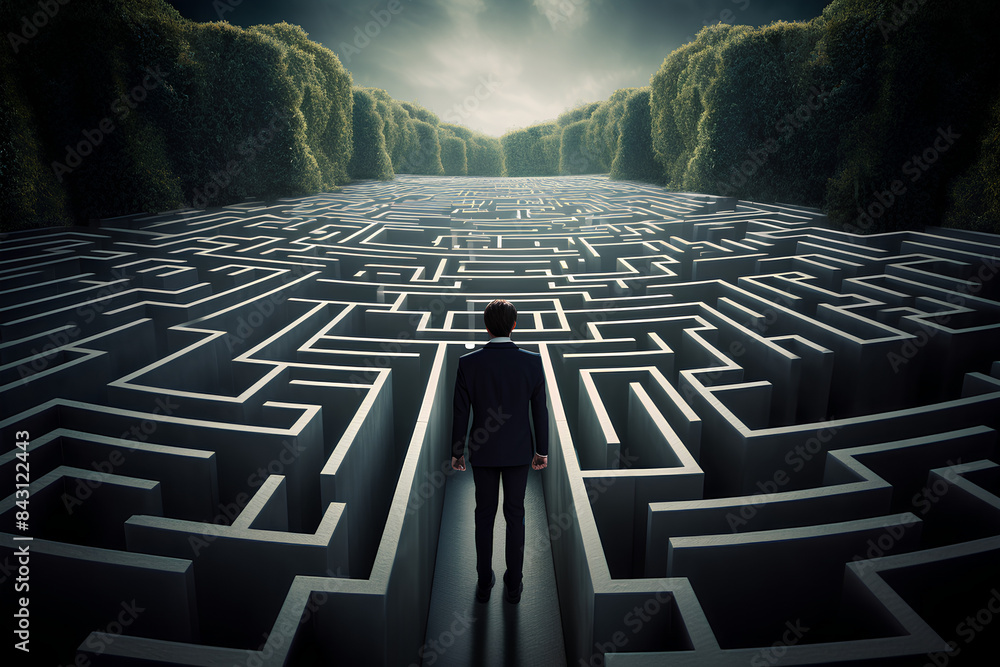 Wall mural business challenge - a businessman at the entrance to a maze