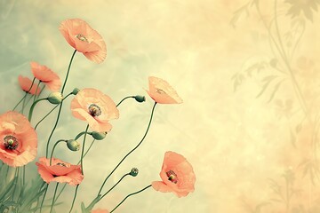 Vintage floral wallpaper featuring poppies on a soft yellow background