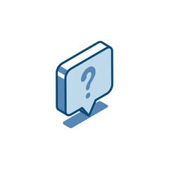 isometric vector text bubble linear icon with question,in color on white background, important message or alert