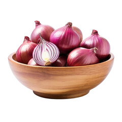 Red onion in a bowl on a transparent background