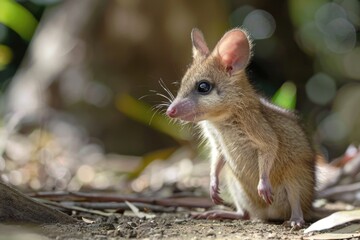 Obraz premium A small brown animal standing on top of a dirt ground, possibly a rabbit or rodent