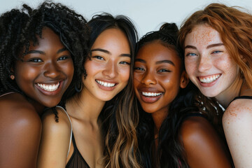 Fototapeta premium A group of women with different hair colors and styles are smiling
