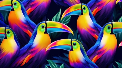 Fototapeta premium Pattern Background of Abstract Image of Toucans, Texture, Wallpaper, Background, Cover and Screen of Cell Phone, Smartphone, Computer, Laptop, 16:9 Format - PNG