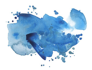 PNG Ink watercolor hand drawn blot. Wet blue color paper texture stain on transparent background.