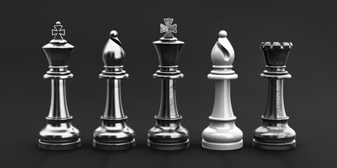 A collection of chess pieces sitting together, useful for depicting strategy or competition