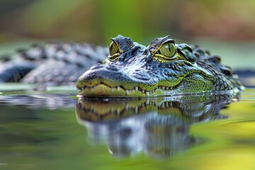 Fototapeta premium Close-up shot of an alligator in its natural habitat, possibly suitable for wildlife or nature-themed projects