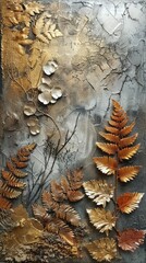 Cozy and inviting atmospheres created with earthy abstract foliage, blending rustic and modern design elements with warm, natural tones