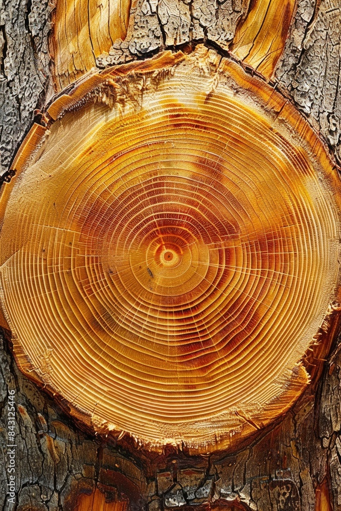 Poster close-up view of a wooden plank from a tree trunk, with natural texture and grain