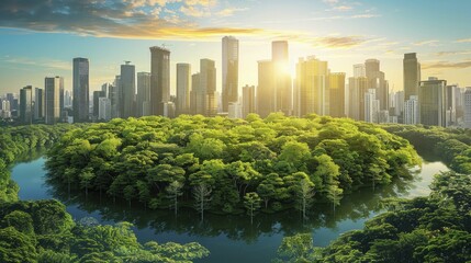 Obraz premium Technological advancements in sustainability are driving progress in both finance and construction with innovative solutions.