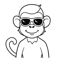 cute cartoon drawing character of monkey wearing sunglasses vector outline on white background