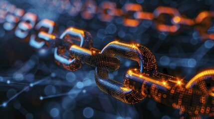 Securing contracts with blockchain in the construction industry, conceptual image of blockchain contracts, modern and sleek, ambient lighting.
