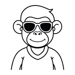 cute smiling cartoon character of monkey in tshirt wearing sunglasses anthropic animal vector outline