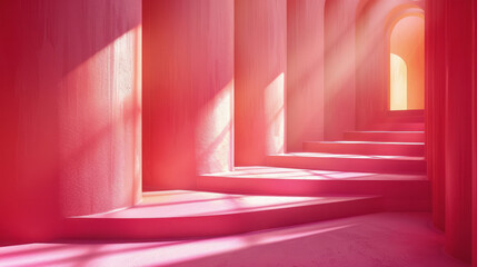 Bright pink abstract wall shapes and contrasting shadows
