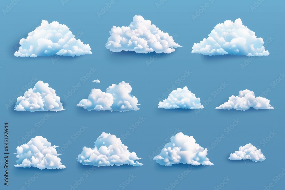 Poster a picture of a bunch of clouds floating in the sky, providing shade and beauty to the surrounding la