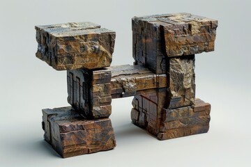 A detailed wooden block sculpture of the uppercase letter H