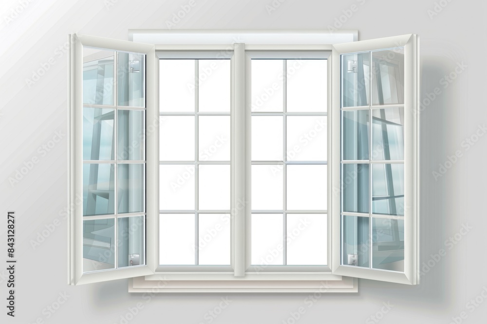 Poster A simple room setting with open window and white curtains, suitable for various uses including interior design or architectural concepts