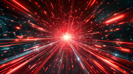 Fototapeta premium Vivid illustration of traveling at light speed through space with a central light burst