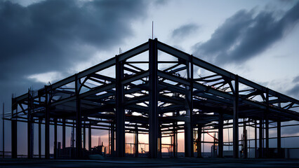 Obraz premium Industrial Symphony - Steel Bones Take Shape in the Night 