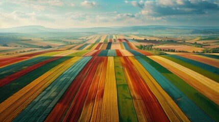 Captivating Aerial View of Vibrant Patchwork of Colorful Agricultural Fields