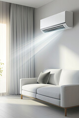 Air Conditioner Blowing Cool Air Into a Room With White Curtains