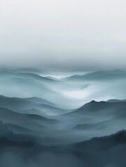 Fototapeta premium Misty Mountain Landscape in Shades of Blue and Gray
