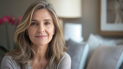 Middle-aged woman smiling in the room