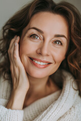 Naklejka premium Middle-aged woman smiling in the room