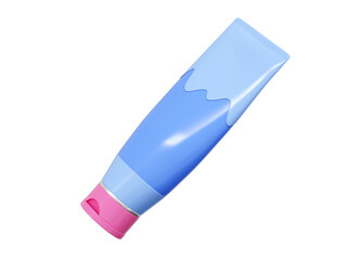 Sunscreen or skincare cream tube 3d render illustration. Blue and pink pastel cosmetic bottle with cap. Toothpaste or makeup lotion plastic package on white. Personal hygiene product container.