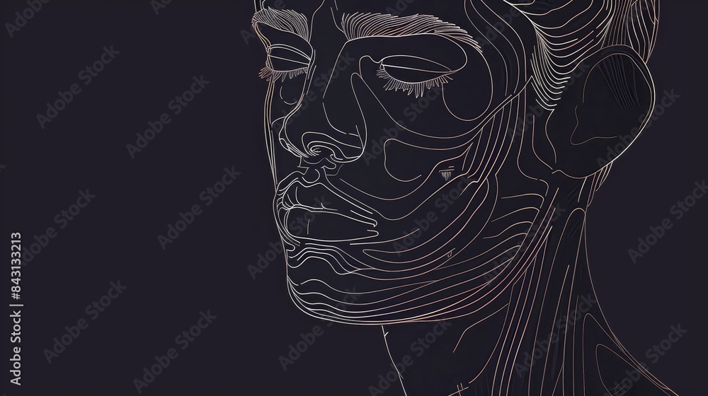 Poster abstract portrait with line art detail - a stylized illustration of a face rendered in delicate line
