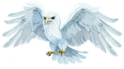 Obraz premium White bird, blue eyes, yellow feet & wide-open wings