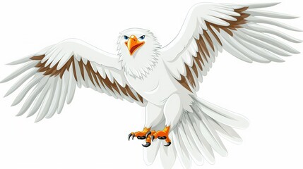 Fototapeta premium A white bird with brown wings and orange feet flaps its wings as it spreads them wide