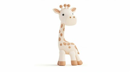 Obraz premium A high-resolution image of a toy giraffe on a white backdrop with a subtle shadow to create depth and dimension