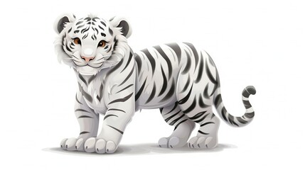   A white tiger, standing on its hind legs, has black and white stripes on its chest and head