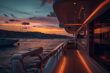 Luxury Yacht at Sunset with Warm Ambient Lighting