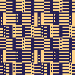 Geometric seamless pattern. Bauhaus style background. Modular grid print. Straight stripe, line, circle, rectangle, block ornament. Trendy contemporary geo wallpaper. Modern abstract vector design